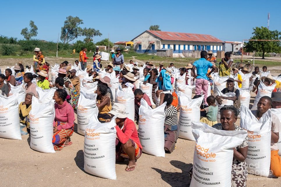 Good People emergency aid distribution - Community members receiving relief supplies